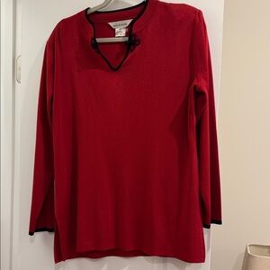 Misook Red Long Sleeve Top with Black Accents